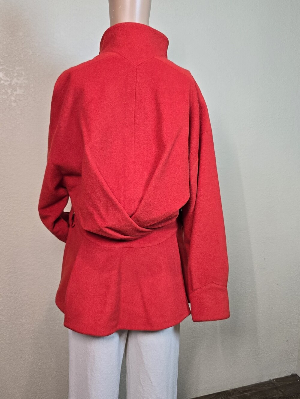 Vintage 80s Karl Lagerfeld France Red 100% Wool Coat Jacket Women's 38 ( Small) - Picture 2 of 16
